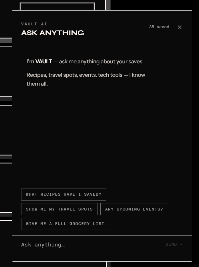 Vault AI chatbot — Ask anything about your saved reels
